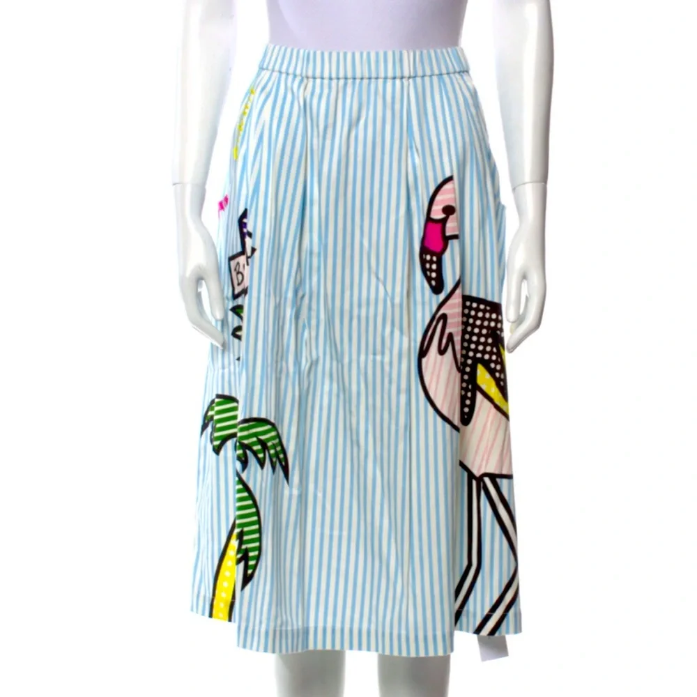 New Vadim Blue & White Striped Flamingo Skirt - Picture 14 of 17